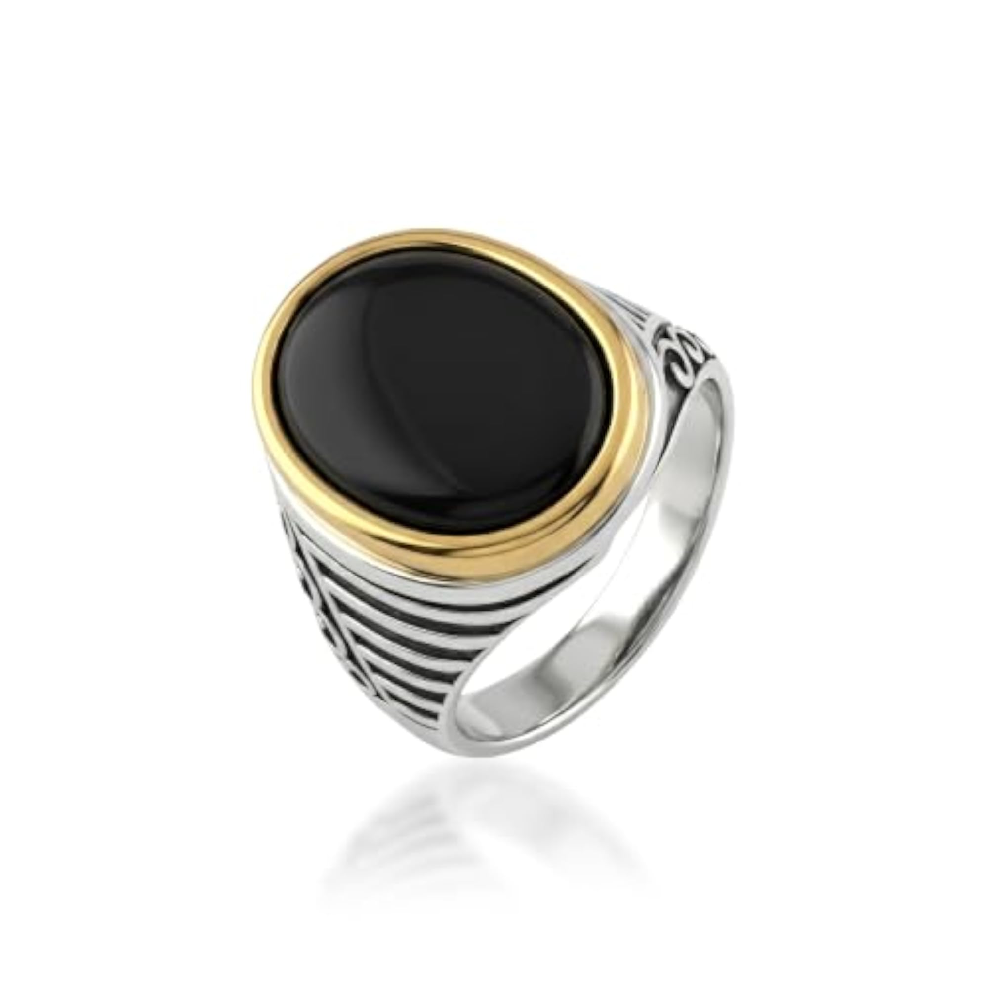 Men's Silver Gold Plated Black Faux Stone Fashion Finger Ring